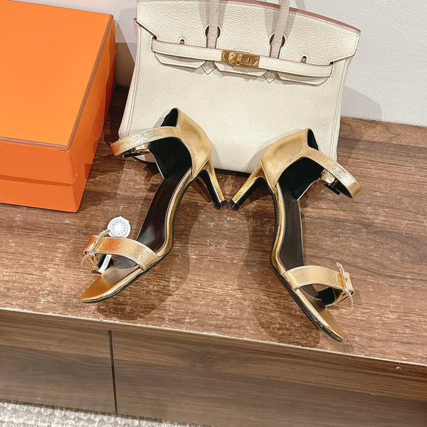 HM Buckle Sandals Gold Calfskin 308164