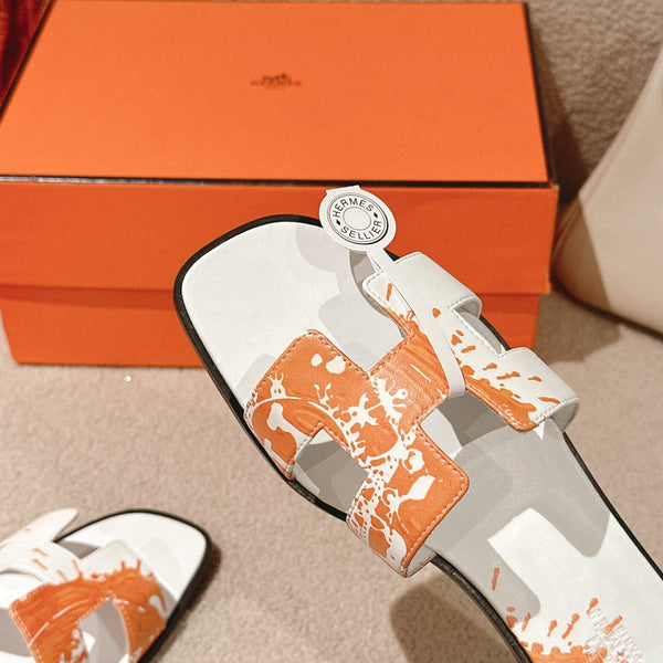 HM 3D Oran Sandals White Orange Calfskin 243964