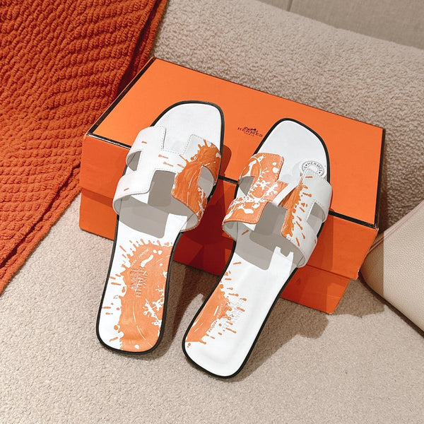 HM 3D Oran Sandals White Orange Calfskin 243964