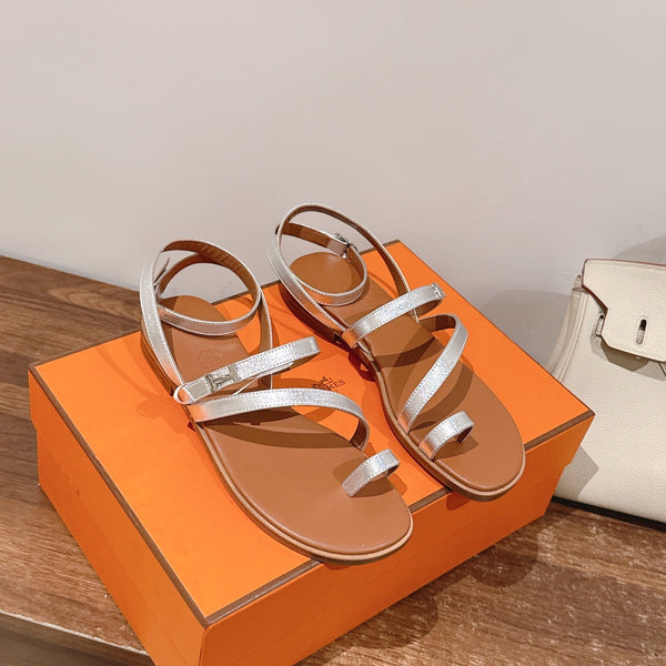 HM Harmonie Sandal Light Brown With Silver Metallic Swift Calfskin 256883