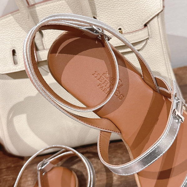 HM Harmonie Sandal Light Brown With Silver Metallic Swift Calfskin 256883