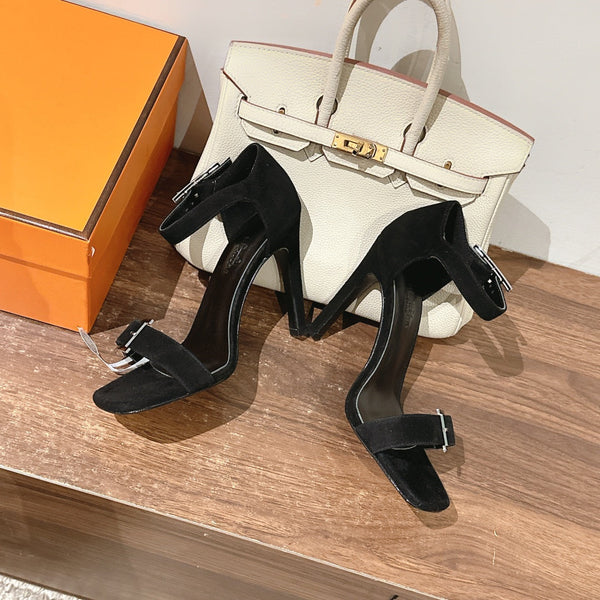 HM Buckle Sandals 10.5cm Black Calfskin 308180