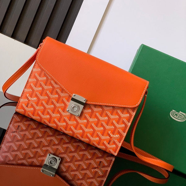 PORTAFOGLIO-BORSA CYPRUS 21 IN TELA GOYARDINE ARANCIONE E PELLE DI VITELLO