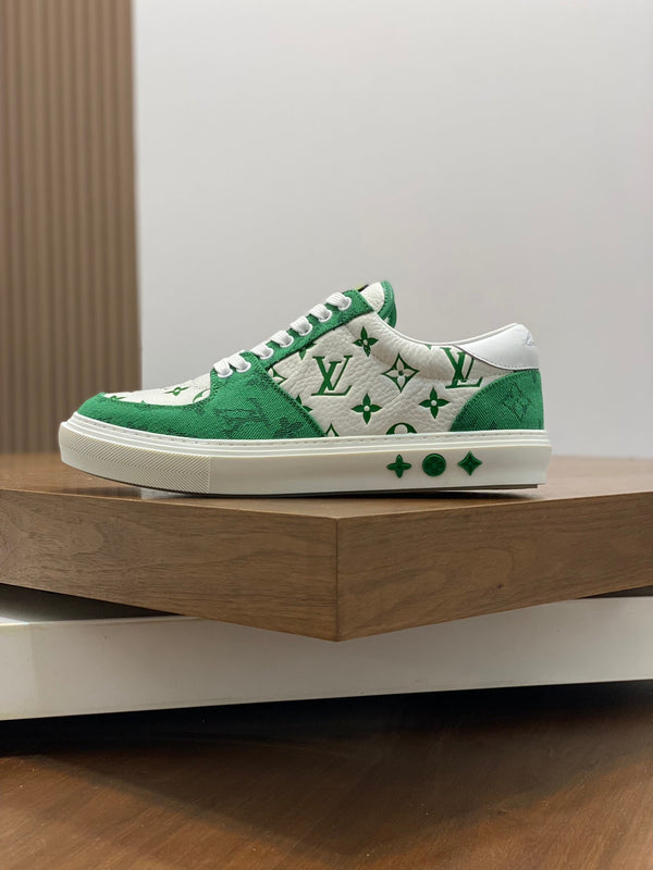LV MONOGRAM GREEN AND WHITE SNEAKERS