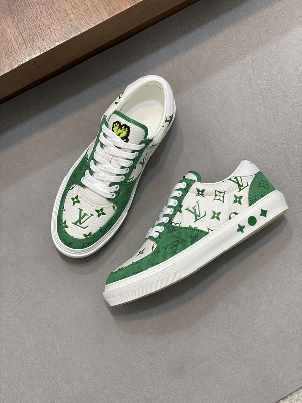 LV MONOGRAM GREEN AND WHITE SNEAKERS