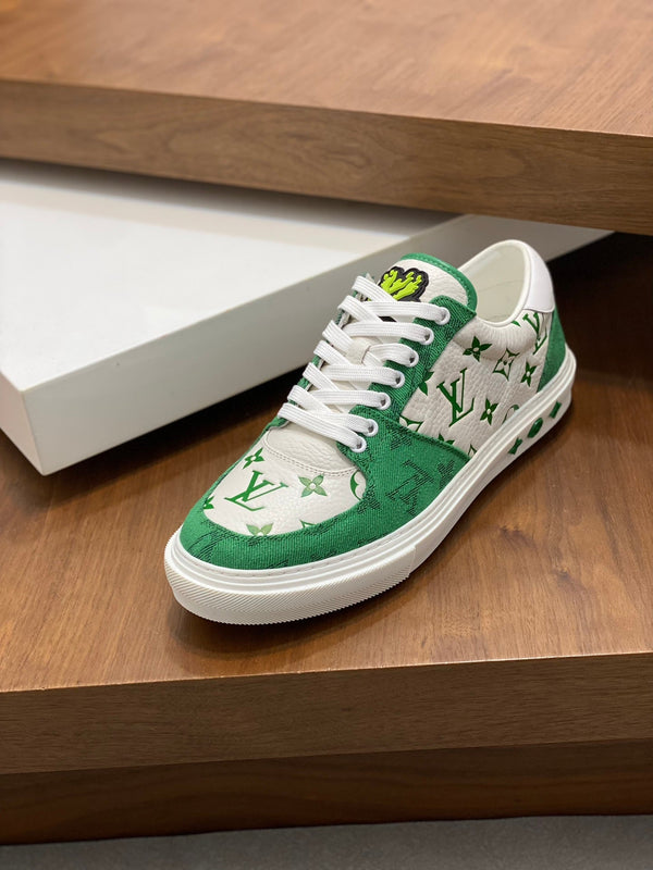 LV MONOGRAM GREEN AND WHITE SNEAKERS