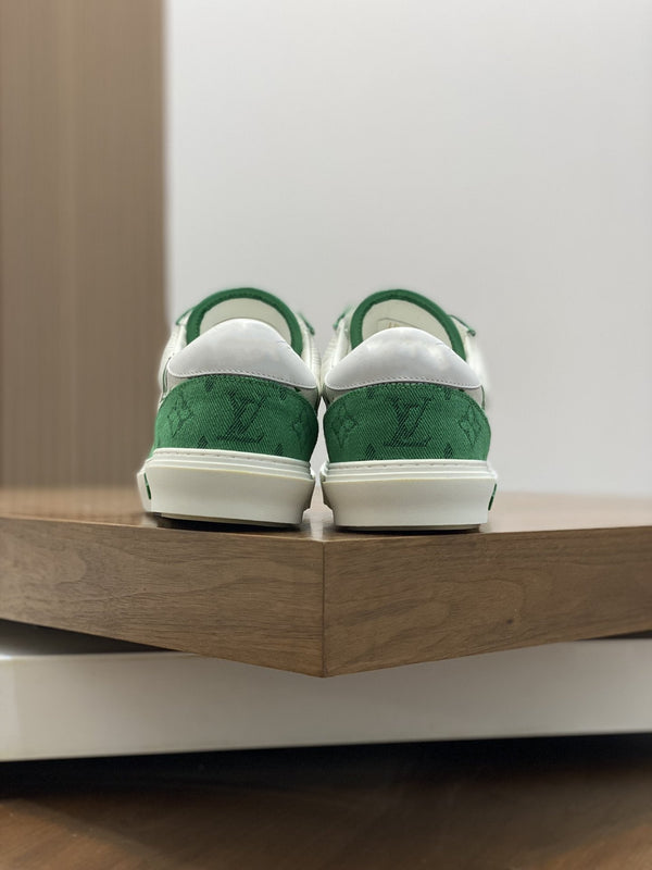 LV MONOGRAM GREEN AND WHITE SNEAKERS