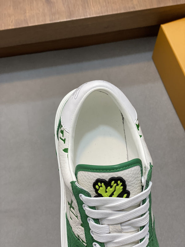 LV MONOGRAM GREEN AND WHITE SNEAKERS