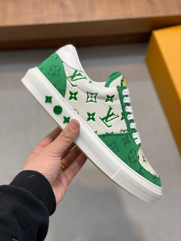 LV MONOGRAM GREEN AND WHITE SNEAKERS