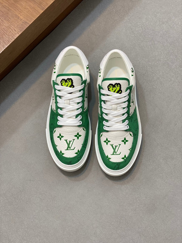 LV MONOGRAM GREEN AND WHITE SNEAKERS