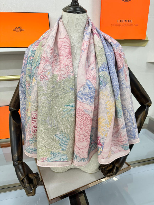 FAUBOURG TROPICAL SHAWL 140 CM IN COLORFUL CASHMERE AND SILK 379769