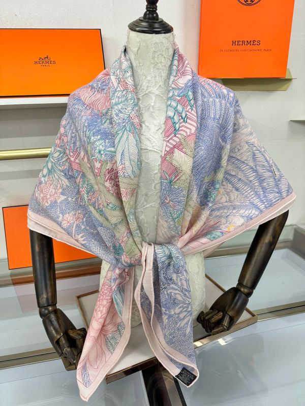 FAUBOURG TROPICAL SHAWL 140 CM IN COLORFUL CASHMERE AND SILK 379769