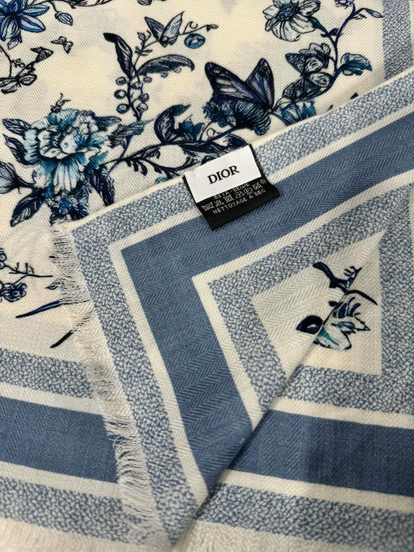 SCARF 180 CM IN WHITE MIX LIGHT BLUE CASHMERE AND SILK 408420