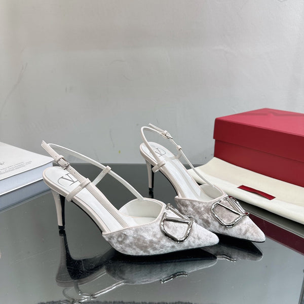 Vlogo Signature Slingback in pelle di vitello bianca e velluto