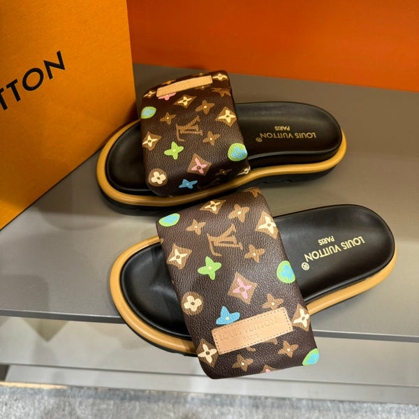 LV VELCRO SLIPPERS IN CHOCOLATE BROWN MONOGRAM CALFSKIN