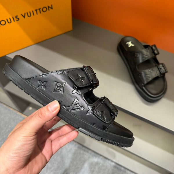 LV DAD SANDAL BLACK EMBOSSED CALFSKIN