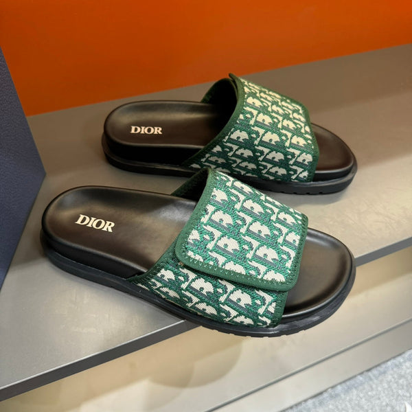 CD VELCRO STRAP SLIPPER DARK GREEN JACQUARD