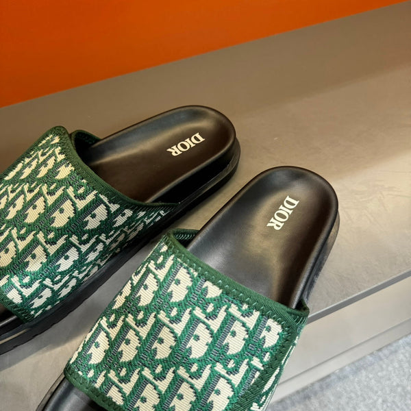 CD VELCRO STRAP SLIPPER DARK GREEN JACQUARD