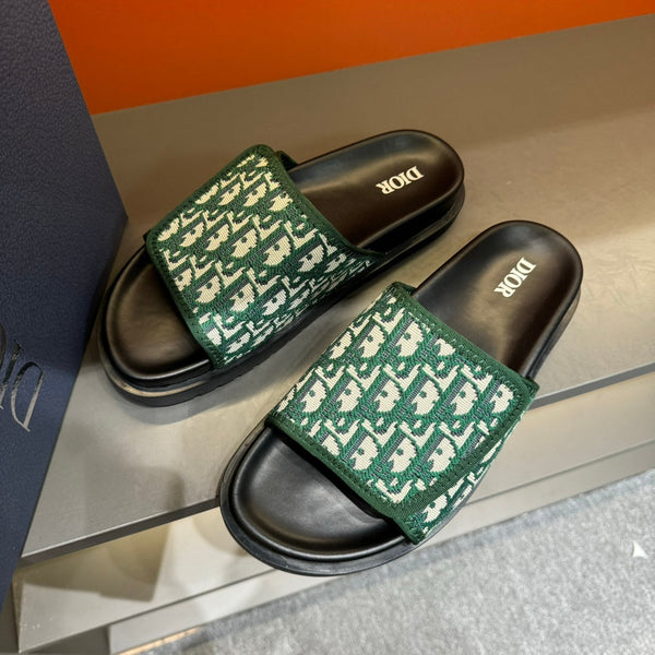 CD VELCRO STRAP SLIPPER DARK GREEN JACQUARD