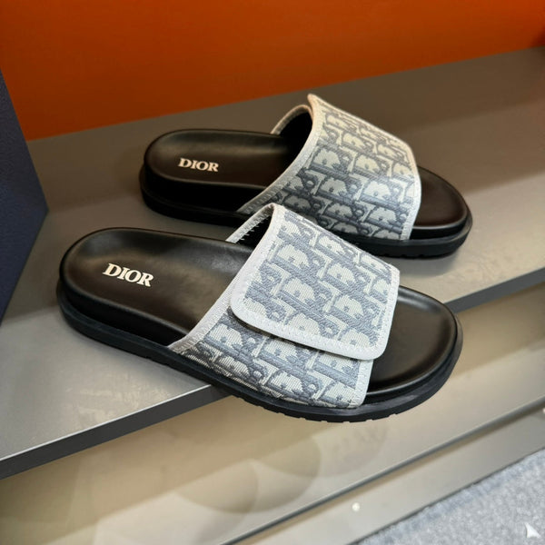 CD VELCRO STRAP SLIPPER LIGHT GRAY JACQUARD