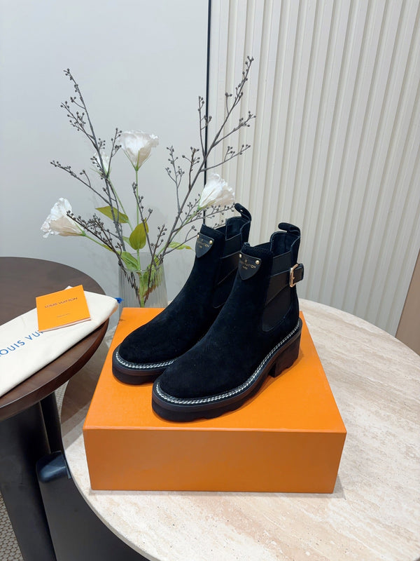 Stivaletto LV Beaubourg in pelle scamosciata nera
