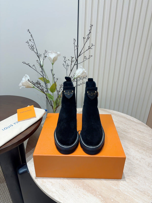 Stivaletto LV Beaubourg in pelle scamosciata nera