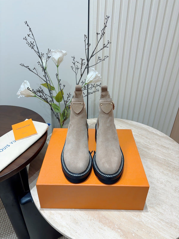 Stivaletto LV Beaubourg in pelle scamosciata grigio marrone