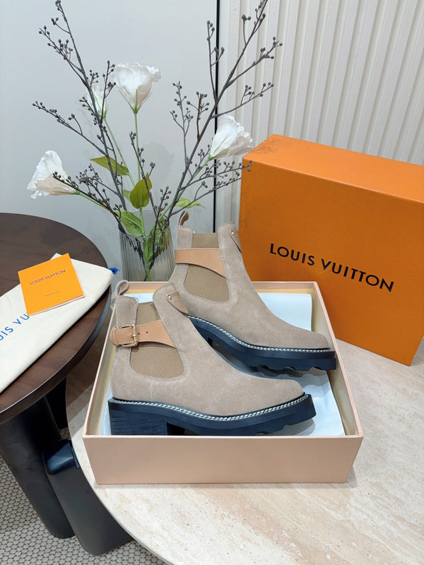 Stivaletto LV Beaubourg in pelle scamosciata grigio marrone