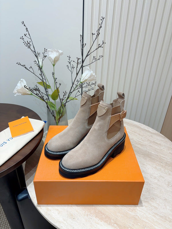 Stivaletto LV Beaubourg in pelle scamosciata grigio marrone