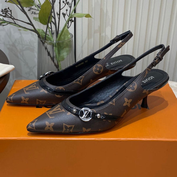 SLINGBACKS ALTI 5 CM IN PELLE DI VITELLO MONOGRAM MARRONE CIOCCOLATO