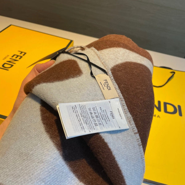 FF 185 CM SCARF IN CAMEL BROWN MIX GREY CASHMERE AND WOOL