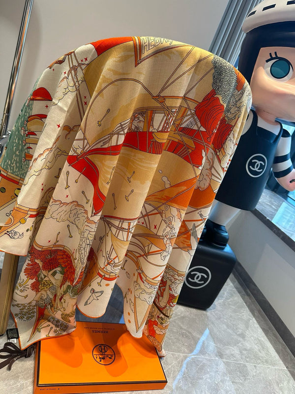 Flagship Scarf 140 CM In White Colorful Cashmere And Mulberry Silk 376505