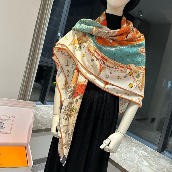 Flagship Scarf 140 CM In White Colorful Cashmere And Mulberry Silk 376505