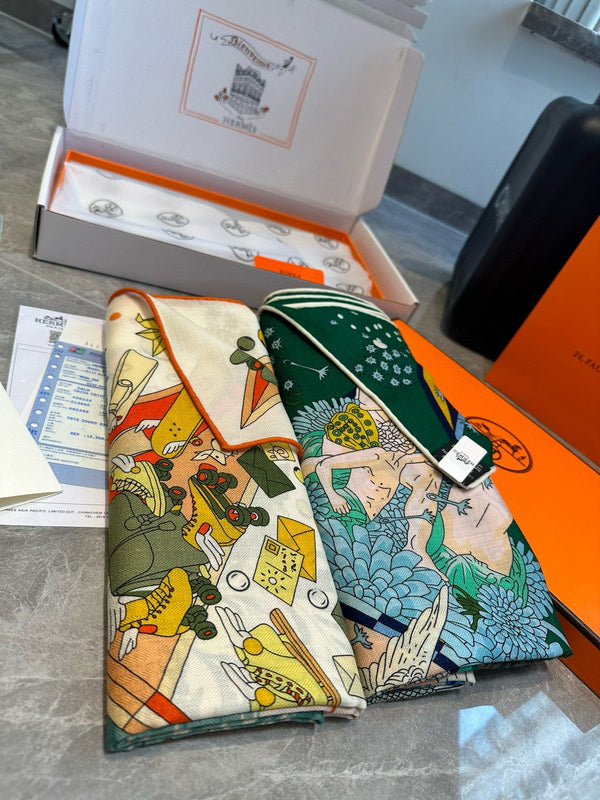 Flagship Scarf 140 CM In White Colorful Cashmere And Mulberry Silk 376505