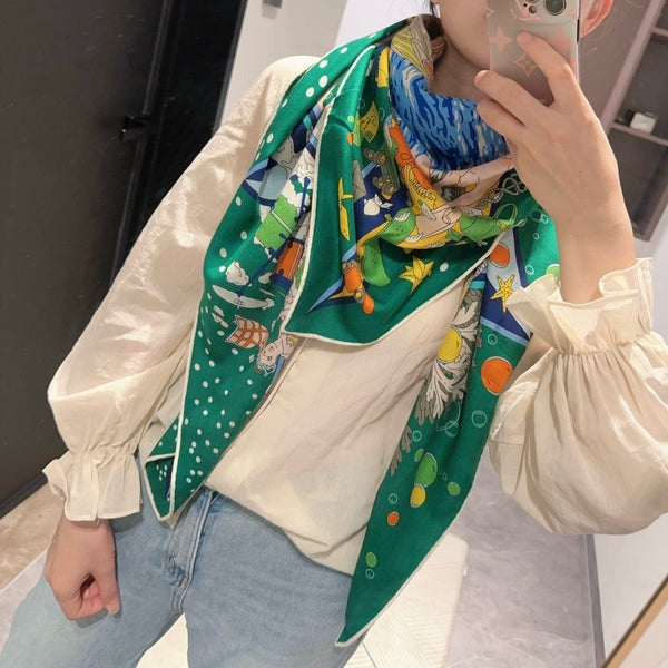 Flagship Scarf 140 CM In Dark Green Colorful Cashmere And Mulberry Silk 376506