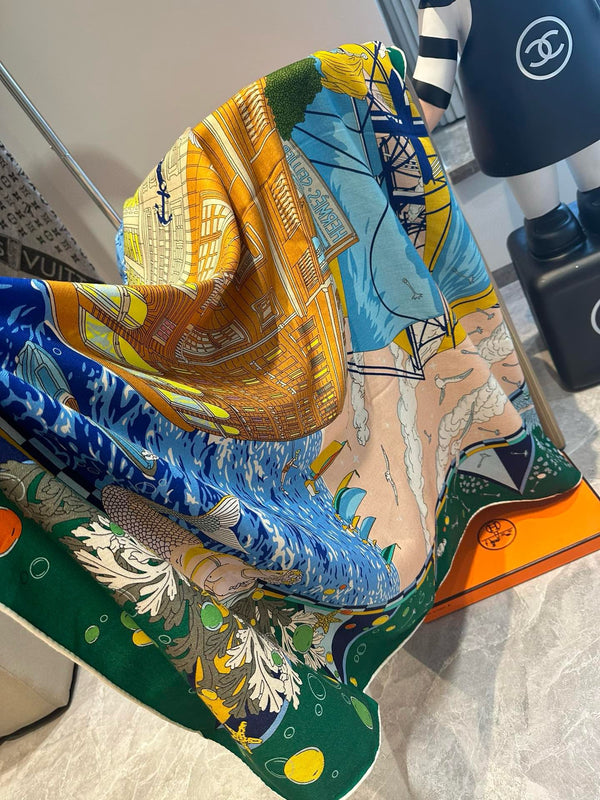 Flagship Scarf 140 CM In Dark Green Colorful Cashmere And Mulberry Silk 376506