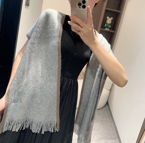 Scarf 180 CM Grey White Mix Brown Cashmere Knit  398249