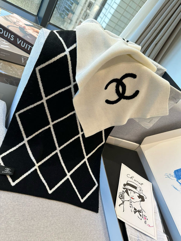 SCIARPA 180 CM IN CASHMERE MISTO NERO BIANCO 401971