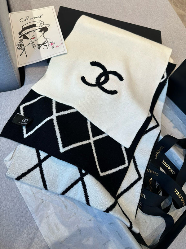 SCIARPA 180 CM IN CASHMERE MISTO NERO BIANCO 401971