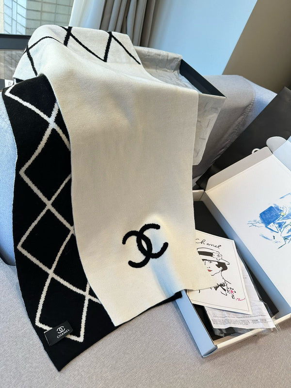 SCIARPA 180 CM IN CASHMERE MISTO NERO BIANCO 401971