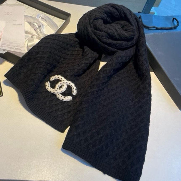 SCIARPA 170 CM IN CASHMERE NERO CON LOGO BIANCO 401989