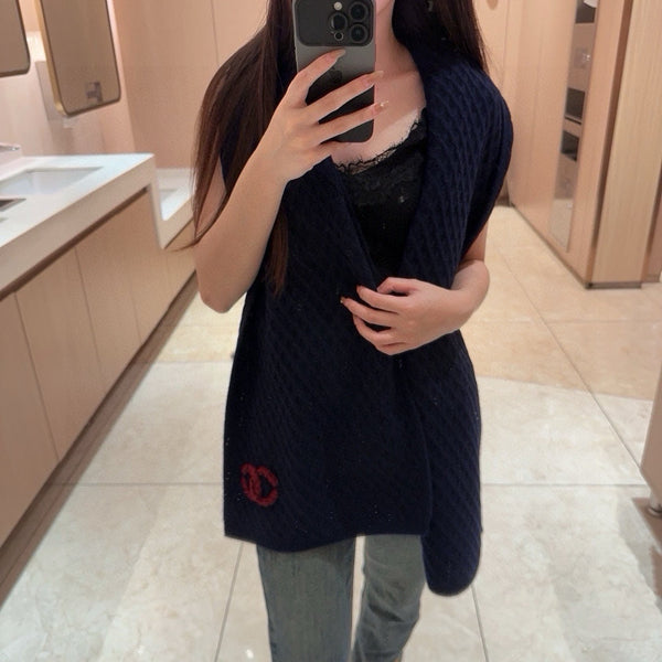 SCIARPA 170 CM IN CASHMERE BLU NAVY CON LOGO ROSSO 401991