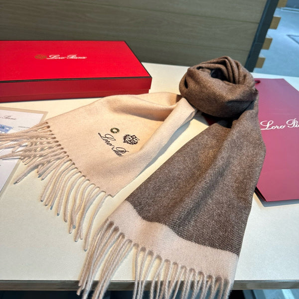 LP Grande Unita Scarf 180 CM In White Mix Brown Earth Cashmere 403790
