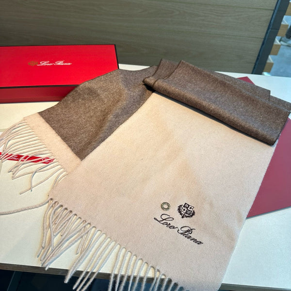 LP Grande Unita Scarf 180 CM In White Mix Brown Earth Cashmere 403790