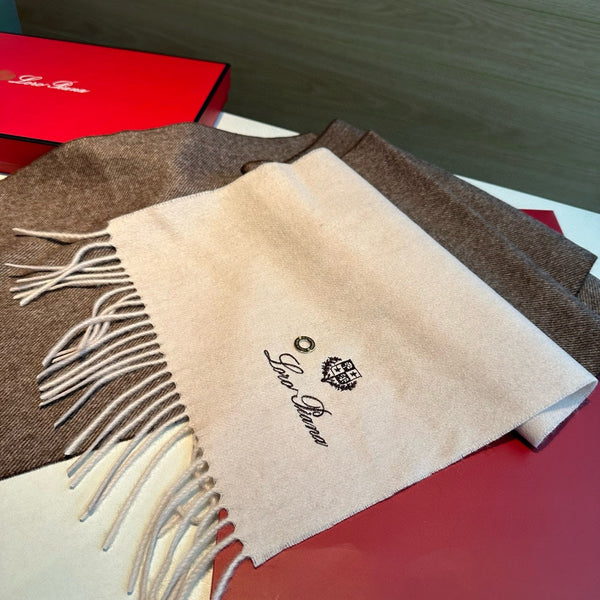 LP Grande Unita Scarf 180 CM In White Mix Brown Earth Cashmere 403790