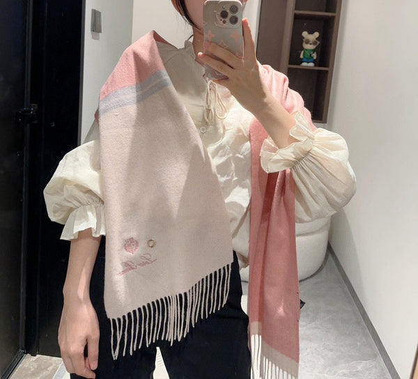 LP Grande Unita Scarf 180 CM In White Mix Pink Cashmere 403791