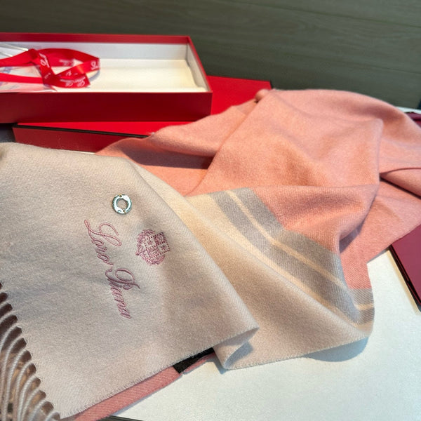 LP Grande Unita Scarf 180 CM In White Mix Pink Cashmere 403791