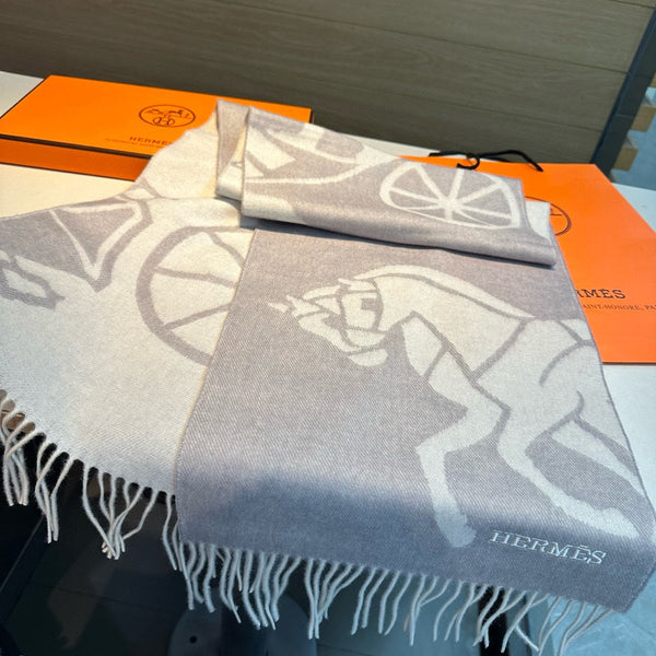 Scarf 180 CM Grey Light Grey Mix White Wool