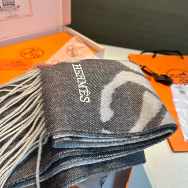 Scarf 180 CM Grey Black Mix Light Grey Wool