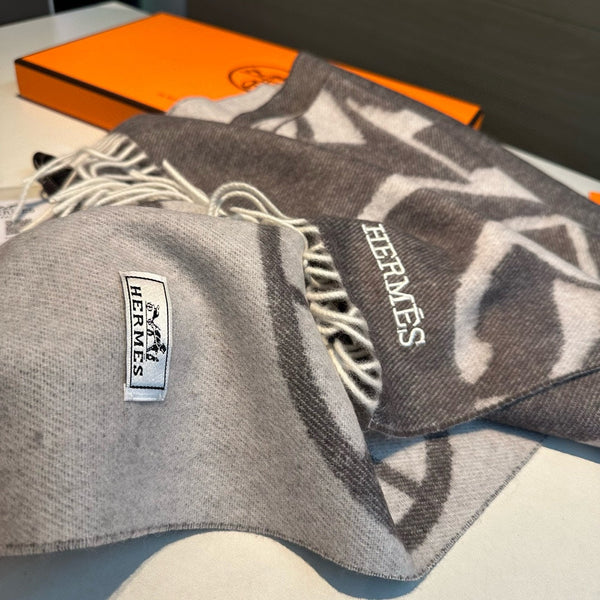 Scarf 180 CM Grey Black Mix Light Grey Wool